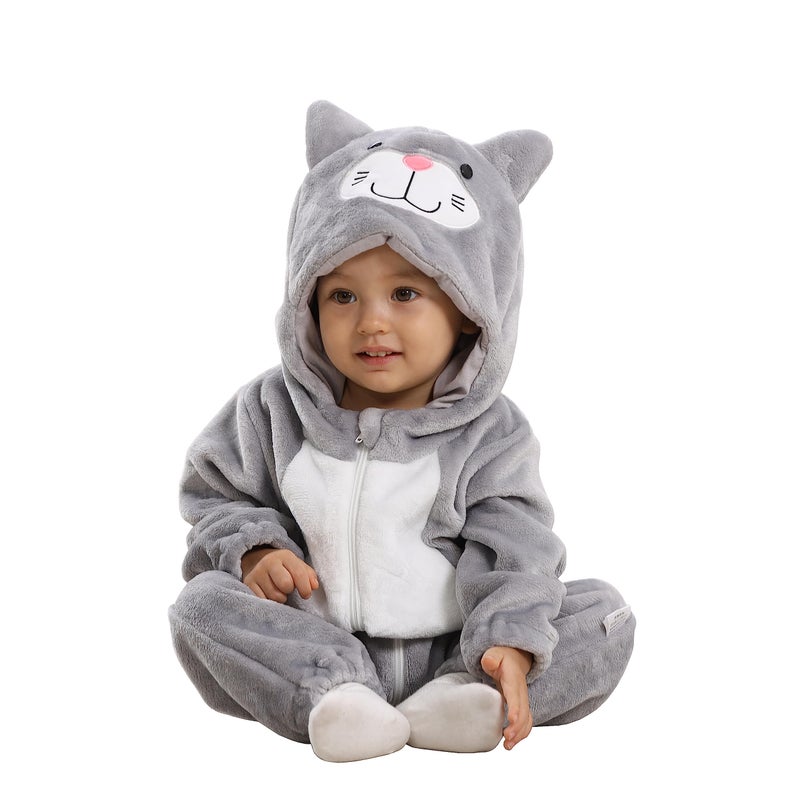 TONWHAR Unisex-Baby Animal Onesie Costume Cartoon Animal Outfit Homewear Kids' One-Piece Rompers(2-3 Months, Gray Cat) - Image 1